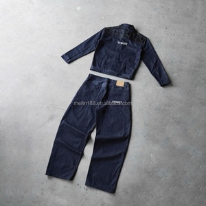 Custom Two Piece Set Denim Jacket and Jean <b>Pants</b> Fashion Design Japanese Denim Raw Fabric Jeans Suit High Quality Denim Set Men - Product Image 1