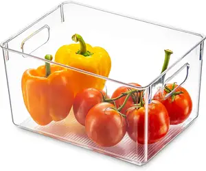 Stackable and Clear Pantry Organizer bins for Fridge Household Plastic Food Storage Basket with Cutout Handles acrylic box