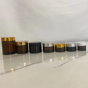 Hengjian 10G 15G 20G 30G 50G 100G Amber Coklat Botol Penyimpanan Kaca Kosmetik dengan Hitam Emas Perak Tutup untuk Perawatan Kulit Krim Wajah