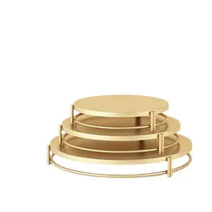デザートテーブルカップに適したゴールドケーキラックの3ピースセットケーキラックセットケーキトレイビスケットディスプレイキャンディトレイパーティーの装飾