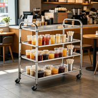 Chariot de service alimentaire commercial en acier inoxydable SS304, chariot de cuisine métallique à 4 niveaux pour la restauration et les banquets
