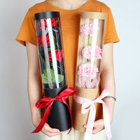 Boîtes à fleurs roses cylindriques avec fenêtre transparente en Pvc, emballage de Bouquet unique fête des mères Offre Spéciale