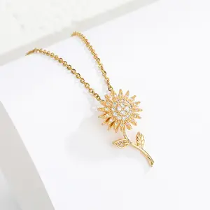 Sunflower Spinning Micro Zirconia Sunflower Pendant Niche Design Transit Spinning Necklace For Women Jewelry