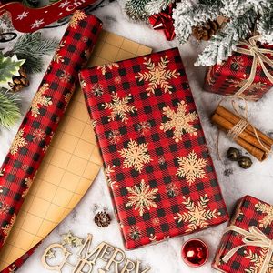 Maypluss Christmas Wrapping Paper Roll 17 Inch X 33 Feet Red Buffalo Plaid Snowflake Gift <b>Wrap</b> Recyclable - Product Image 2