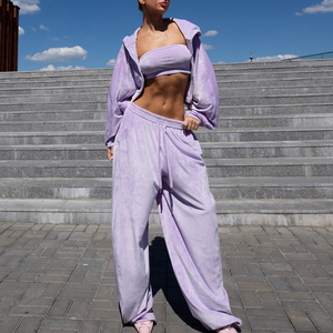 Ensemble de survêtement décontracté 2 pièces pour femme avec logo personnalisé, couleur unie, pull court et pantalon de survêtement, ensembles de sweats à capuche oversize - Product Image 1