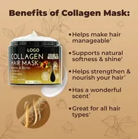 Masque capillaire au collagène en gros, sans sulfate, végétalien, à l'huile d'argan et à la kératine pour cheveux abîmés et secs, enrichi en protéines