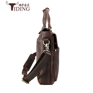 Tiding Genuine Leather <b>Briefcase</b> Large Capacity Men's Business Bag Dark Brown 1096 - Product Image 2