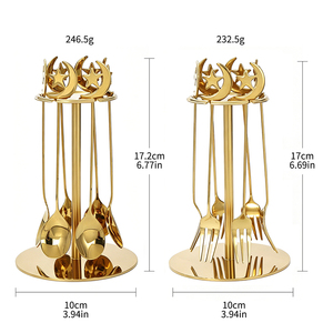 Set Peralatan Makan Pernikahan Dekoratif dari Baja Anti Karat, Set Sendok dan Garpu Desain Bulan Bintang dengan Rak Penyimpanan - Product Image 6
