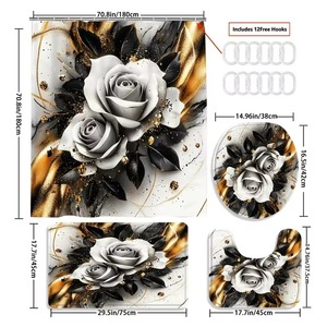 Cortina de Ducha de Poliéster con Diseño de Rosas Doradas y Negras, Cortina de Baño con Impresión Digital, Impermeable, Juego de Cortinas de Ducha con Impresión Personalizada, Venta al por Mayor - Product Image 6