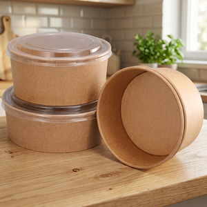 Tazones de Papel Kraft de Grado Alimenticio, Recipientes Desechables Biodegradables para Ensaladas, Sopas, Arroz, Fideos, Comida para Llevar y Catering - Product Image 3