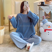 Piyama Musim Gugur dan Musim Dingin yang Indah, Baju Tidur De Rong yang Nyaman, Gaya Kasual Lucu, Lengan Panjang, Ukuran Besar M-5XL, Set Pakaian Tidur