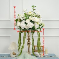 Centro de Mesa Moderno DKB con Bola de Flores para Boda, Decoración de 30 cm con Rosas Blancas de Seda y Hojas Verdes, Centros de Mesa de Flores Artificiales