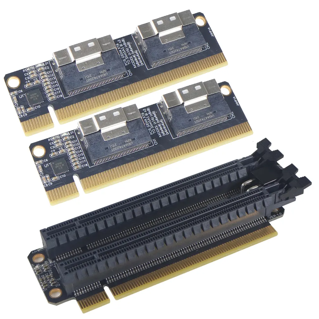 PCIe kartu ekspansi 3.0x16 ke 4 port, kartu ekspansi kompatibel NVMe PCI-E 3.0 16x ke SlimSAS 8i x2 SFF8654 kartu grafis SSD