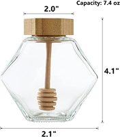 Pots de pot de miel de 7 oz, pot de miel en verre avec louche en bois et couvercle en liège, stockage de distributeur de récipient de miel en forme d'hexagone