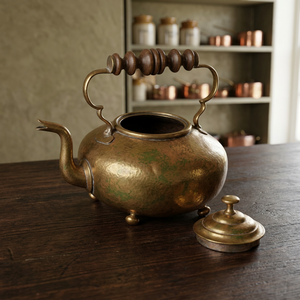 Vintage Metal Tea Kettle With Wooden Handle And <b>Lid</b> Green Patina Finish Water <b>Pot</b> Kettles - Product Image 4