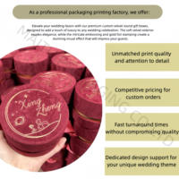 Caja de Regalo Redonda Rígida de Papel de Alta Gama, Vacía, Laminada en Terciopelo, con Estampado Dorado Personalizado y Cinta de Champán para Regalos