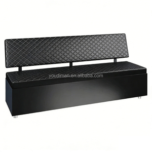 Banc long pour salon de beauté masculin - Canapé de barbier noir matelassé avec rangement pour salle d'attente - Product Image 2