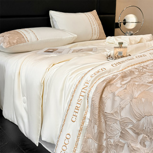 Christine Coco Ice Silk Summer <b>Quilt</b> Set 4 Pcs Cooling Satin Fabric Home Bedding - Product Image 2