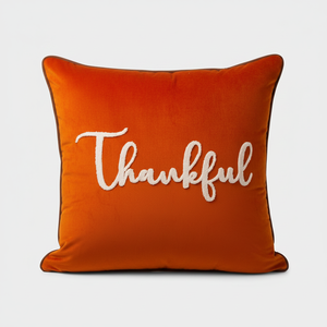 EUty 20"x20" Velvet <b>Throw</b> <b>Pillow</b> Cover Embroidered Thankful Holiday Decorative Cushion Case Reverse Fleece Holiday Decor - Product Image 4