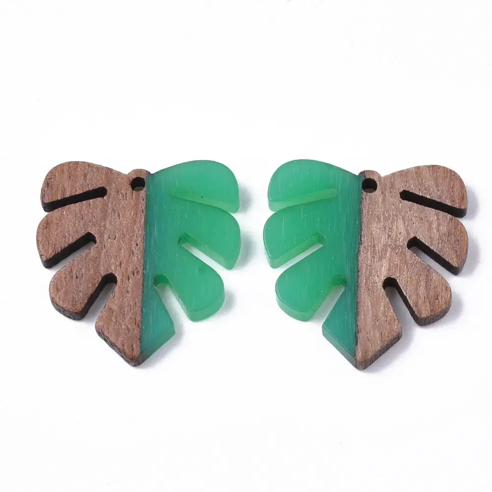 PandaHall Wholesale Mixed Color Resin Wood Monstera Leaf Jewelry Pendant