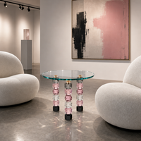 Table d'appoint en cristal K9 prismatique multicouleur empilable, plateau rond en verre, meuble en cristal sculptural pour la décoration de maison de luxe