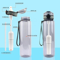 Botella de agua con filtro incorporado, sin BPA, portátil, para senderismo, camping, purificador de agua, a prueba de fugas