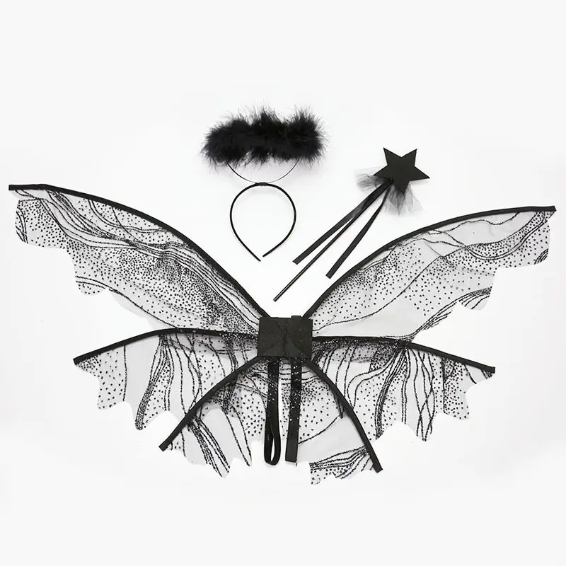 Alas de hada mariposa con cabezas de varita mágica y alas de Ángel vestidas con disfraces de adultos