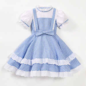 Costume da Principessa Dorothy del Mago di Oz per Bambini, Abito per Halloween Ispirato a Film e Serie TV, Gonna a Quadri Blu e Bianca con Bordo in Pizzo - Product Image 6