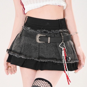 Jupe courte trapèze en denim brut personnalisable OEM/ODM, patchwork, taille haute, slim, <span class=keywords><strong>style</strong></span> Y2k, pour femmes, vêtements punk gothiques - Product Image 3