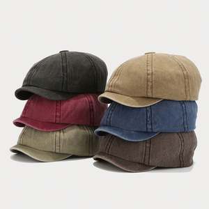 Nouveau Chapeau Gavroche en Coton Lavé Printemps 2025 pour Femme et Homme, Béret Britannique Vintage Couleur Unie 8 Panneaux - Product Image 1