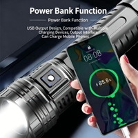 Lampe torche LED blanche haute puissance avec zoom télescopique, plusieurs modes d'éclairage et rechargeable par type C