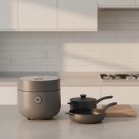 Cuisinière à riz multifonctionnelle minimaliste haut de gamme - Capacité 3-5L, affichage numérique, commande tactile, gris pour maison moderne, facile à nettoyer