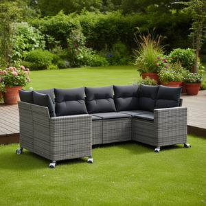 Ensemble de canapés de jardin d'extérieur en rotin PE, 6 places, pieds réglables, design contemporain, gris - Product Image 2