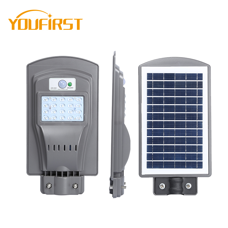 El más nuevo diseño impermeable IP65 todo en uno integrada 20 40 60 vatios led solar luz de carretera