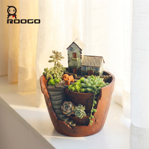 Roogo Grande Vaso per Fiori Ecologico a Doppio Strato, Decorazione da Giardino <span class=keywords><strong>in</strong></span> Resina, Design a Casetta, per Uso a Terra con Foro di Drenaggio - Product Image 1