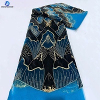 Tissus en velours coloré Sinyafabrics avec broderies de perles et de paillettes, tissus en dentelle de velours de haute qualité avec perles et paillettes pour la couture