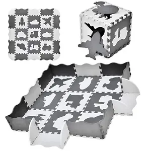 북유럽 미니멀리스트 디자인 스타일 회색 흰색 연동 퍼즐 EVA 어린이 놀이 아기 크롤링 바닥 울타리 매트