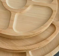 Assiette ronde en bois à compartiments, plateau de service rotatif en bambou avec compartiments, plateau à collation en bois pour noix, fruits, fromage