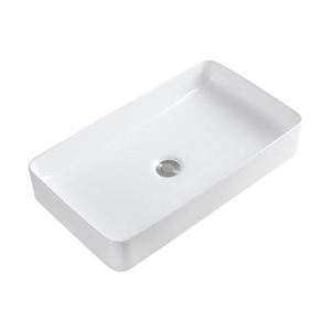 Lavabo rectangulaire moderne blanc en porcelaine céramique à poser sur table pour salle de bain - Product Image 6