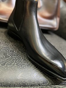 Bottes hautes pour hommes, hiver, doublure en velours chaud, bout carré, semelles en cuir Goodyear, semelles Harp, cuir grainé Hall Grain Shipwreck - Product Image 6