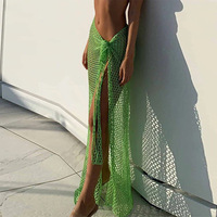 Falda maxi de malla de ganchillo con lazo, abertura lateral alta, transparente, para cubrir el bikini en la playa, tipo pareo para mujer
