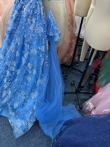 2025 moda blu personalizzato 3D Applique con strass <span class=keywords><strong>cerimonia</strong></span> principessa Sexy senza maniche carnevale lusso abiti Quinceanera - Product Image 4