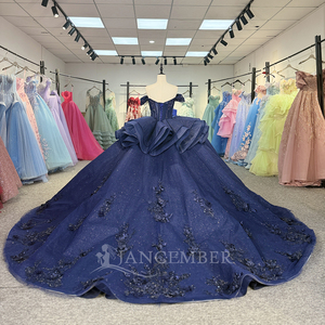 Jancember 1309 Vestidos de Quinceañera con Brillo en <span class=keywords><strong>Azul</strong></span> <span class=keywords><strong>Oscuro</strong></span> y Escote Corazón <span class=keywords><strong>para</strong></span> Chicas de 16 Años - Product Image 4