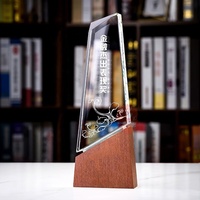 Récompenses de reconnaissance du verre gravé personnalisé trophée de la plaque de verre en cristal avec base en bois WTR-37