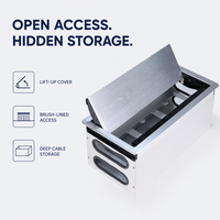 Organizador de Cables Empotrable para Escritorio, Metálico Plateado, Caja de Conexiones Oculta, Accesorios Modernos para Mesa de Reuniones y Sala de Juntas