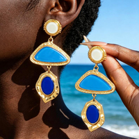Boucles d'oreilles tendance OEM/ODM, style rétro, bleu menthe, émail, motif océan, géométriques ovales et triangulaires, style palais