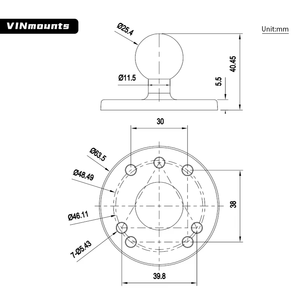 VINmounts Aluminum Alloy Adjustable Mini 1 Inch Ball Mount <b>Tablet</b> PC <b>Stands</b> Outdoor Motorcycle Car GPS Phone Holder OEM ODM - Product Image 2