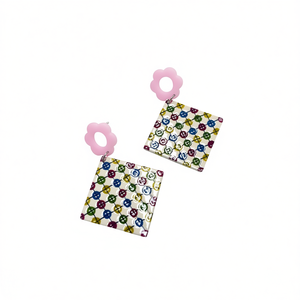 Orecchini Dipinti con Motivo Quadrato, Design Colorato, Gioielli alla Moda, Set da 12 Pezzi - Product Image 1