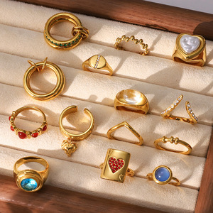 Elegant 18k Gold Zircon <b>Titanium</b> Steel <b>Ring</b> For Women Heart Shape Oval Geometric Vintage Jewelry Gift - Product Image 4