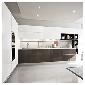 Prima Flat Pack Equipado Cozinha Cabinetry Set Designs Mobiliário Moderno Handleless Gray Laca Modular Armário De Cozinha De Madeira